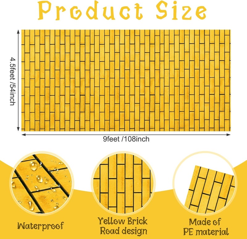Jectivs 6Pcs Total 4.5x54 Feet Yellow Brick Road Floor Runner for Wizard Oz Party Decorations,Long Disposable Brick Stone Wall Backdrop Tablecloth for Halloween Princess Cosplay Medieval Castle Party Supplies - Image 2